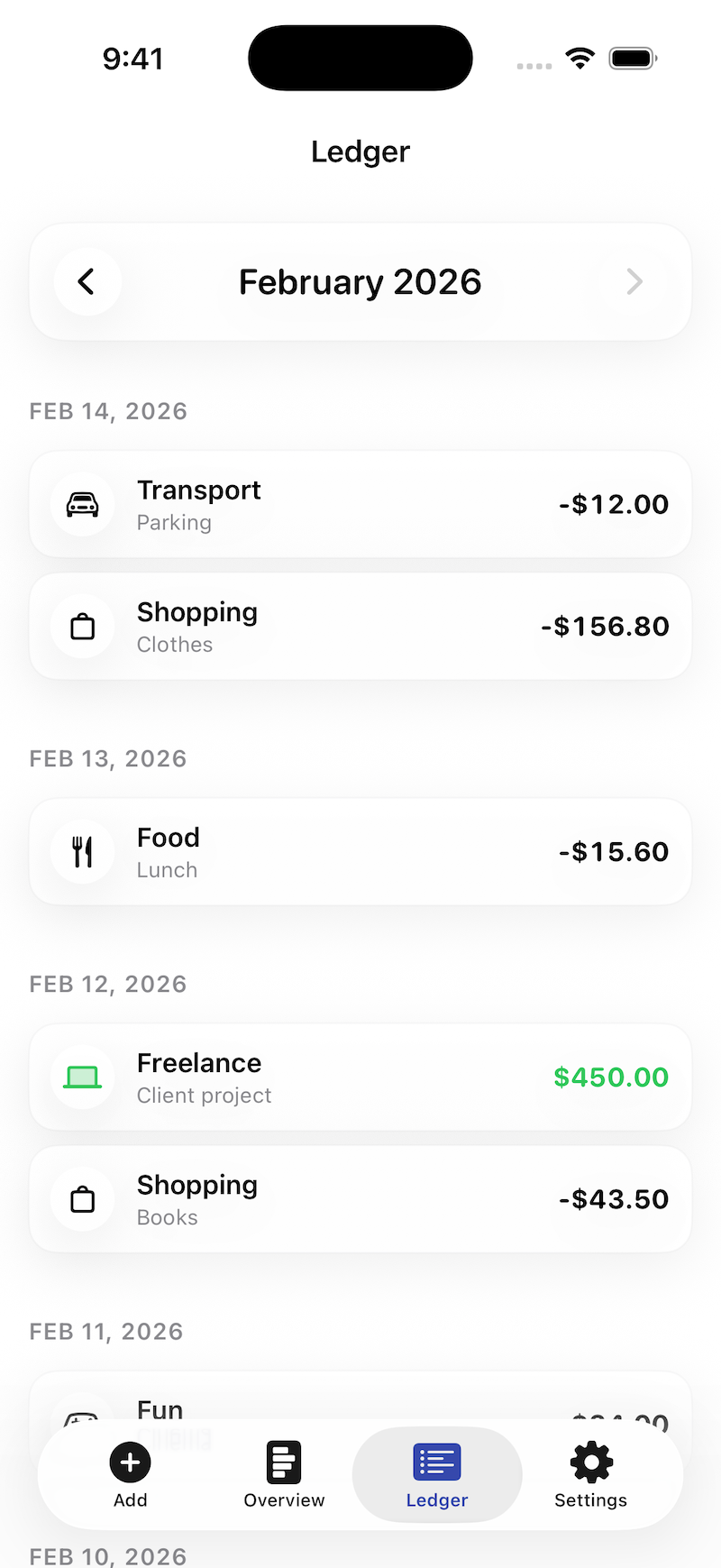 Ledgee Ledger Screen